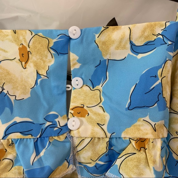 SHEIN Floral Frill Trim Knot Front Cami Romper in Blue & Yellow Size Med - Picture 6 of 13